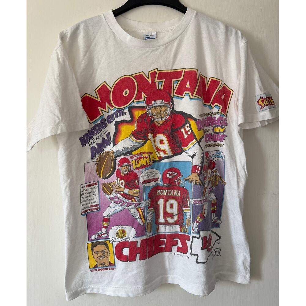 Vintage 1993 Salem Joe Montana Kansas City Chiefs Shirt Comic Cartoon Mens Large